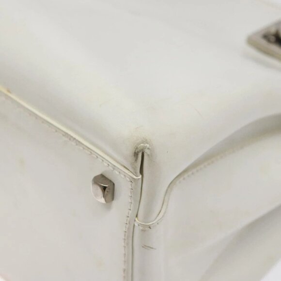 Salvatore Ferragamo Gancini Hand Bag Leather White Silver Auth 118441 - Picture 5 of 16